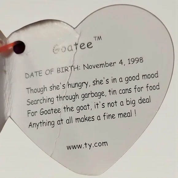 RARE Retired Vintage 1998/1999 TY Goatee Beanie Baby Goat TAG ERRORS - Picture 10 of 11